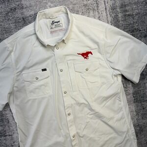 SMU Mustangs Shirt Men Large Tall White Snaps Tailgater Venter Pearl Snap Pocket
